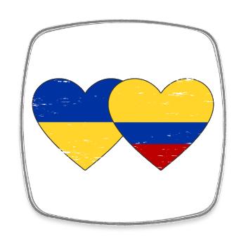 Ukraine Colombie Drapeau Coeur Utilisé - Magnet carré - blanc - Devant