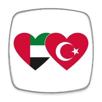 United Arab Emirates Turkey Flag Heart - Square fridge magnet - white - Front