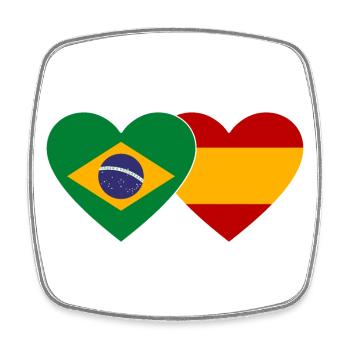 Brazil Spain Flag Heart - Square fridge magnet - white - Front