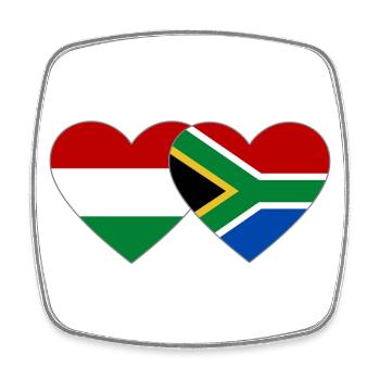 Hungary South Africa Flag Hands Heart Shape - Square fridge magnet - white - Front