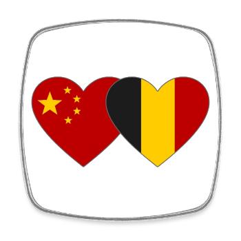 China Belgien Flagge Herz - Viereckiger Kühlschrankmagnet - Weiß - Vorne