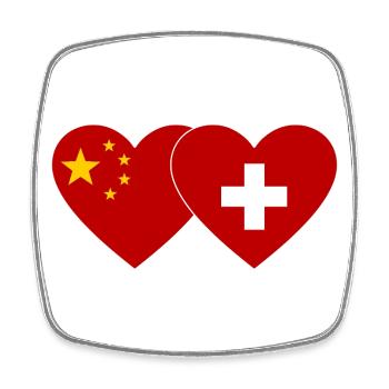 Chine Suisse Drapeau Mains Coeur Forme - Magnet carré - blanc - Devant