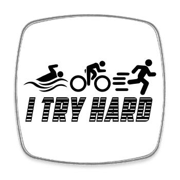 Triathlon - J’essaie fort | Couleur changeable - Magnet carré - blanc - Devant