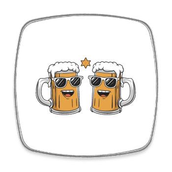 Zwei lustige Bierkrüge mit Sonnenbrille Bier - Viereckiger Kühlschrankmagnet - Weiß - Vorne