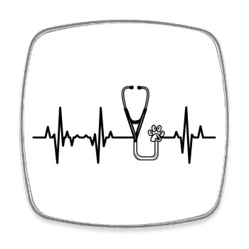 Stéthoscope ECG Ligne Cardiaque - Magnet carré - blanc - Devant