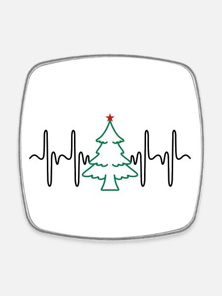 Herzschlag Weihnachtsbaum (Farben änderbar) - Viereckiger Kühlschrankmagnet - Weiß