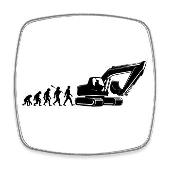 Evolution - Bagger fahren - Baustelle, Bauarbeiter - Viereckiger Kühlschrankmagnet - Weiß - Vorne