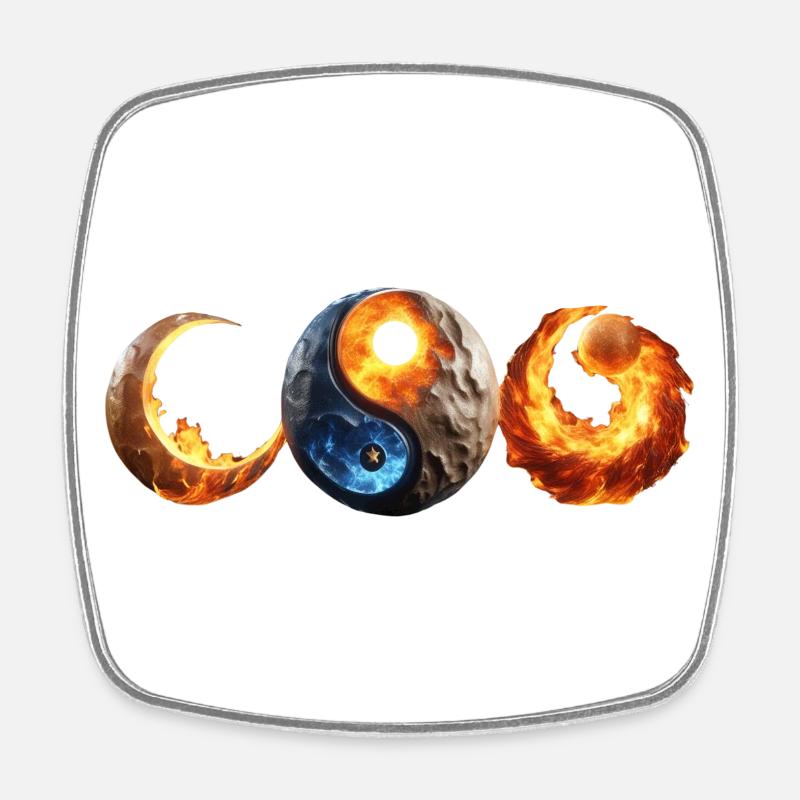 Planets on fire - Square fridge magnet - white