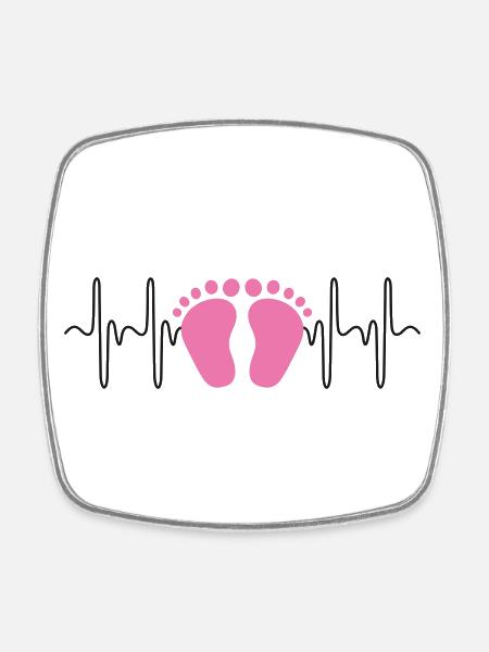 Herzschlag EKG Baby Mädchen rosa Babyfüße - Viereckiger Kühlschrankmagnet - Weiß