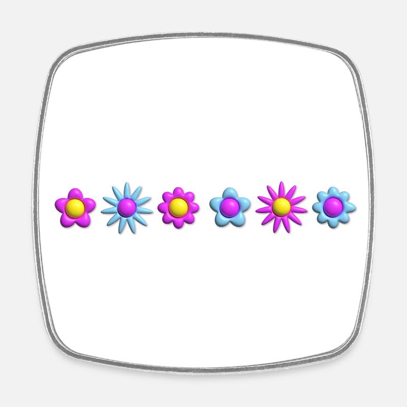 Flowers Blossoms in Row 3D - Square fridge magnet - white