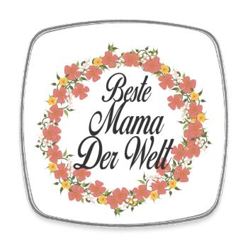 Beste Mama Der Welt Blumenkranz - Viereckiger Kühlschrankmagnet - Weiß - Vorne