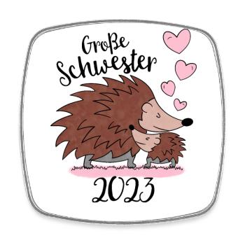 Große Schwester 2023 - Süße Igel Geschenk Idee - Viereckiger Kühlschrankmagnet - Weiß - Vorne