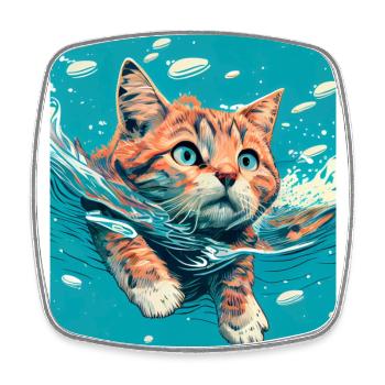 Rote Katze schwimmt im Wasser - Viereckiger Kühlschrankmagnet - Weiß - Vorne