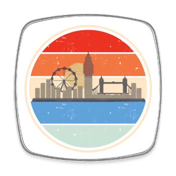 Farbenfrohe Retro-Vintage-Grafiken mit Londoner Skyline - Viereckiger Kühlschrankmagnet - Weiß - Vorne