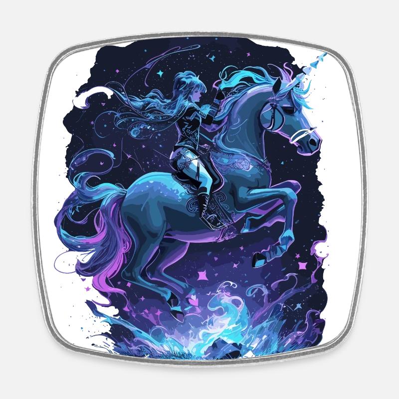 Licorne mystique avec cavalier - Magnet carré - blanc