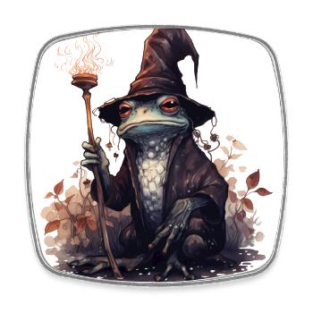 Magic frog with magic hat and magic wand - Square fridge magnet - white - Front