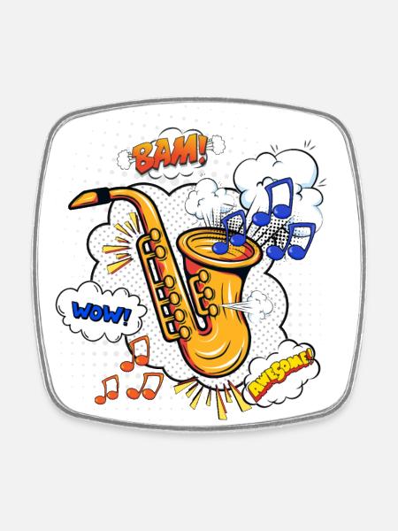 Saxophone Style Bande Dessinée - Magnet carré - blanc