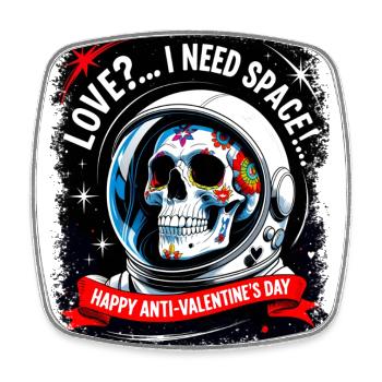 Love?.. Anti Valentines Day Astronaut Sugar Skull. - Square fridge magnet - white - Front