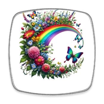 Blumenranke Blume floral Schmetterling Regenbogen - Viereckiger Kühlschrankmagnet - Weiß - Vorne