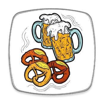 Fête de la bière Octoberfest. Tasse à bière et Brezel. - Magnet carré - blanc - Devant