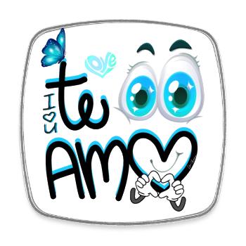 Papillon Te Amo Cartoon - Bleu - Love - Magnet carré - blanc - Devant