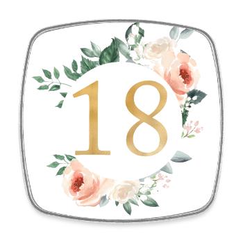 Numéro 18, couronne pastel verte, personnalisable - Magnet carré - blanc - Devant