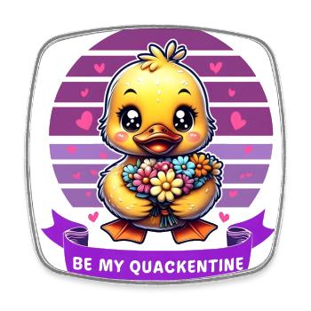 Charming Cartoon Duck Holding Flowers Valentines - Square fridge magnet - white - Front