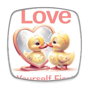 Cartoon Duck Admiring Reflection In Heart mirror - Square fridge magnet - white - Front