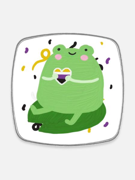 Sweet frog with non-binary pride flag colors - Square fridge magnet - white
