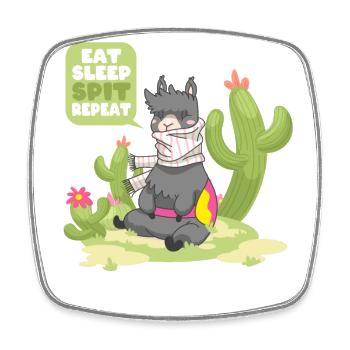 Eat Sleep Spit Repeat Llama Vicuna Guanaco - Square fridge magnet - white - Front