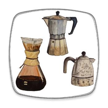 3x coffee pots coffee Elexier of life - Square fridge magnet - white - Front