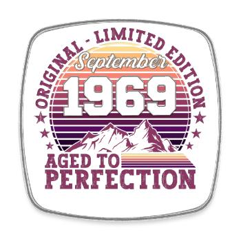Original September 1969 53rd Birthday Gift - Square fridge magnet - white - Front