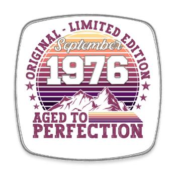 Original September 1976 46th Birthday Gift - Square fridge magnet - white - Front