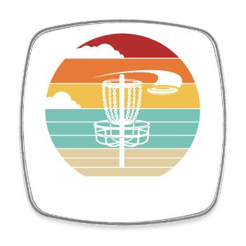 Retro Frisbee Golf Basket Disc Disc Golfer - Square fridge magnet - white - Front