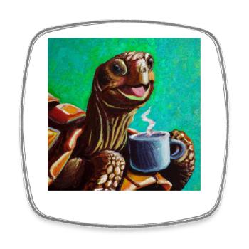 Peinture à l’huile Happy Turtle Turtle - Magnet carré - blanc - Devant