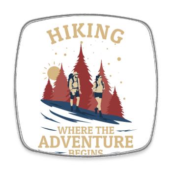 Hiking Where Adventure Begins Trekking - Square fridge magnet - white - Front