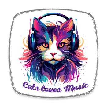 Cats loves Music (Version 2) - Square fridge magnet - white - Front