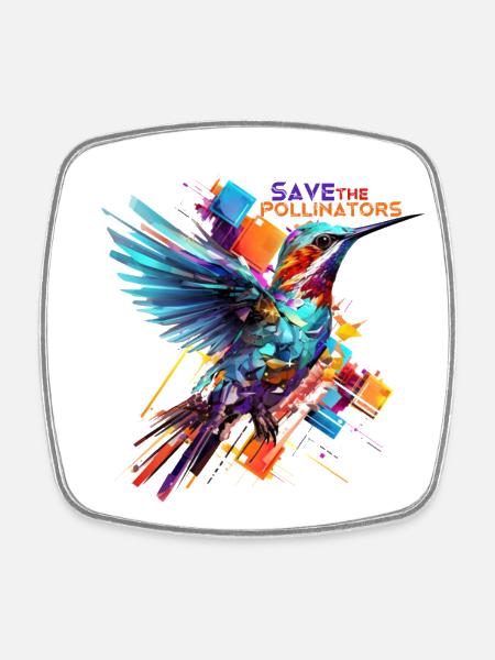 Save the Pollinators - Square fridge magnet - white