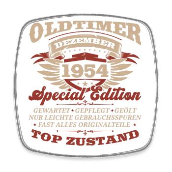 69. Geburtstag Oldtimer Dezember Jahrgang 1954 - Viereckiger Kühlschrankmagnet - Weiß - Vorne