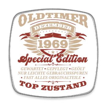 54. Geburtstag Oldtimer Dezember Jahrgang 1969 - Viereckiger Kühlschrankmagnet - Weiß - Vorne