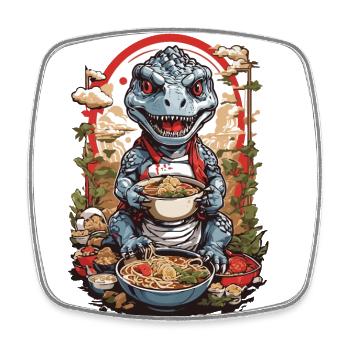 Ramen Dino Ukiyo-e Otaku Manga Design - Magnet carré - blanc - Devant