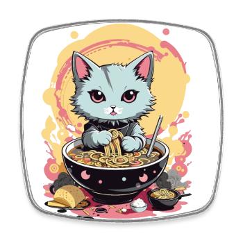 Cat Ramen Japan Pastel Aesthetic - Square fridge magnet - white - Front
