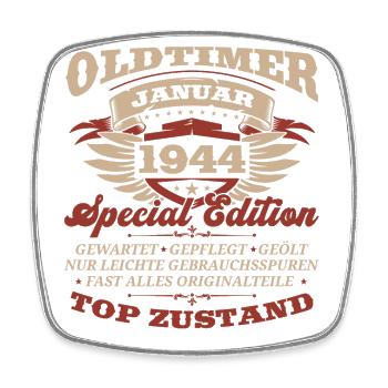 80e anniversaire voiture classique janvier 1944 - Magnet carré - blanc - Devant