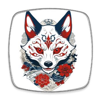 Japanischer Kitsune Yokai Ukiyo-E Streetwear - Viereckiger Kühlschrankmagnet - Weiß - Vorne
