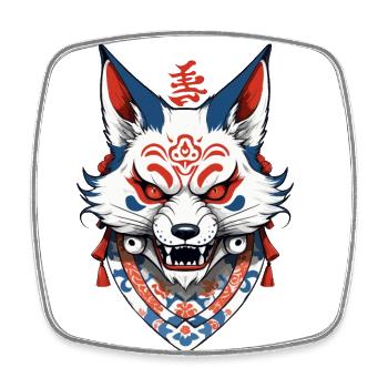 Kitsune Ukiyo-E Kanji Vintage Japon Streetwear - Magnet carré - blanc - Devant