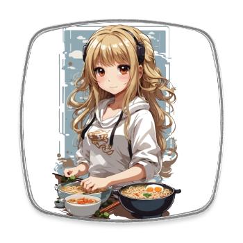 Anime Girl Ramen Love Manga Noodle Soup Design - Magnet carré - blanc - Devant
