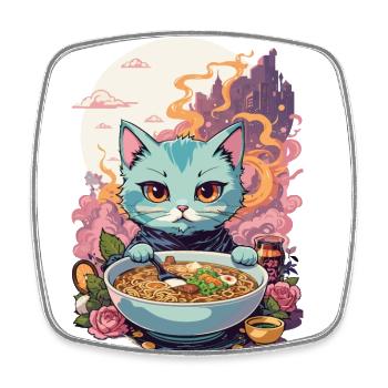 Ramen Chat Kawaii Anime Japon Food Design - Magnet carré - blanc - Devant