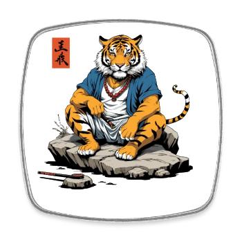 Asian Tiger Monk Japan Streetwear Art - Square fridge magnet - white - Front