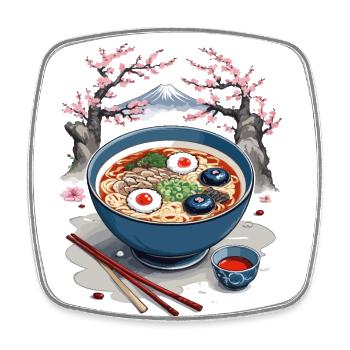 Japanische Ramen Ukiyo-E Vintage Kunst Design - Viereckiger Kühlschrankmagnet - Weiß - Vorne