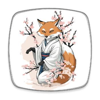 Japanese Fox Kitsune Yokai Ukiyo-E Vintage - Square fridge magnet - white - Front